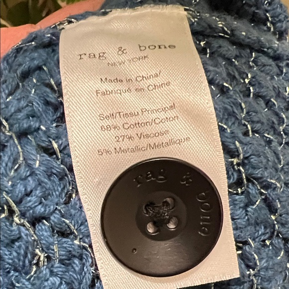 RAG & BONE Kyra V-Neck Button-Front Metallic Knit Cardigan in Blue - Picture 11 of 12